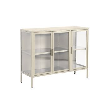 Aparador Industrial De Metal Y Vidrio Templado 3 Puertas, 100cm
