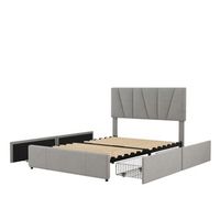 cama doble 140x200 cm con 4 cajones y cabecero regulable - terciopelo - gris