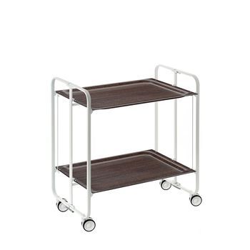 Carrito Auxiliar Plegable Bauhaus Con Ruedas - Armazón Metálico Blanco, 2 Niveles Y 4 Posiciones Ajustables,,wengue