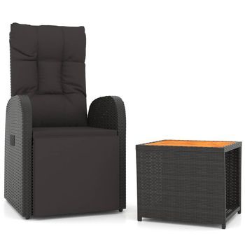 Conjunto Muebles Jardín 2 Uds | Mesa Y Sillas Madera Acacia Ratán Sintético Negro