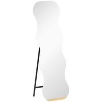 homcom espejo de pie cuerpo entero sin marco espejo de pie forma ondulada con soporte y base de madera 50x27x160 cm negro