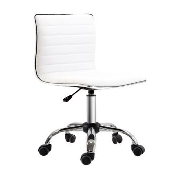 HOMCOM Silla de Escritorio Blanca sin Brazos para Estudio Giratoria con Altura Ajustable Tapizada en PU Blanco   Aosom España