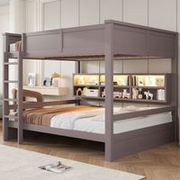 litera con armarios led de 160x200 cm de mdf marron y pino