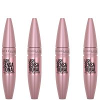 maybelline lash sensational volumising and thickening eyelash lengthening mascara - 01 very black pack of 4