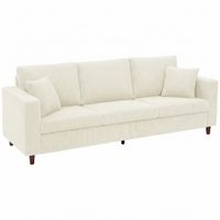 homcom sofa 3 plazas de terciopelo acanalado sofa de salon moderno 225 cm asiento amplio cojin con muelles crema   aosom espana