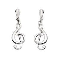 silver treble clef andralok drop earrings - 24mm drop - f9980