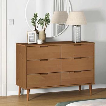 Mesita De Noche | Mesilla De Noche Molde Madera Maciza De Pino Marrón 113x40x80 Cm Cfw106870
