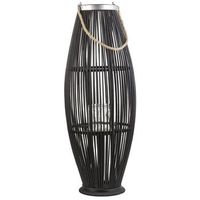 linterna de bambu madera negra y vidrio 84 cm interior exterior tejido candelero escandinavo boho tahiti