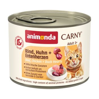 animonda Carny Adult 12 x 200 g - Pack Ahorro - Vacuno, pollo y corazón de pato