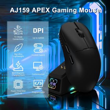 AJAZZ AJ159 APEX Ratón para Juegos de Alta Precisión Recargable con Pantalla PAW3950 DPI 42000 Tres Modos de Conexión