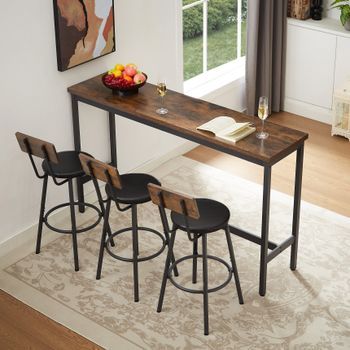 Mesa De Bar Y Taburetes - Mueble De Cocina - Acero Y Tablero - Marrón/negro (160x40x94.5cm)