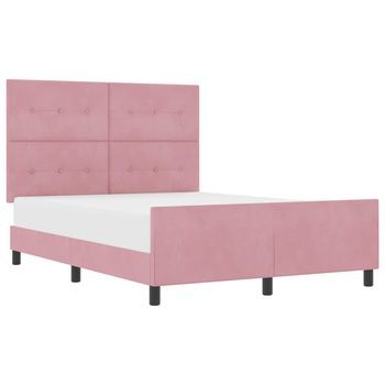 Cama Matrimonial | Cama Para Adulto | Cama Tipo Box Spring Con Cabecera Rosa 140 X 190 Cm Terciopelo