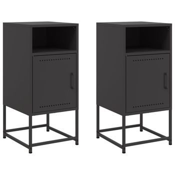 Juego De 2 Mesitas De Noche - Mesillas Acero Negra 36x39x78 Cm Mc5667