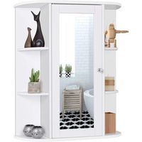 armario de bano montado a la pared con espejo organizador bano con varias repisas costway 60 x 17 x 70 cm