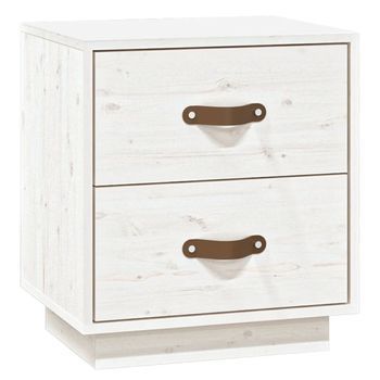 Mesita De Noche | Mesa Auxiliar | Mesilla Madera Maciza De Pino Blanco 40x34x45 Cm