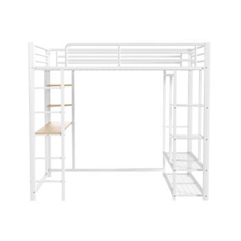 Cama Entrepiso De Metal 90x200cm Con Mesa Y Estantes Blanco