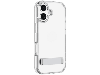 Funda móvil - CellularLine CLEAR STAND, Para iPhone 17, Esquinas reforzadas, Anti-amarilleo, Con soporte integrado, Antibacteriana, Transparente
