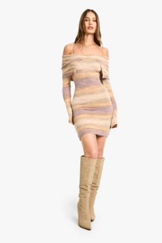 Vestido Jersey De Rayas Con Escote Bardot, Multi