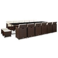 set comedor de jardin 17 pzas y cojines ratan sintetico marron vidaxl