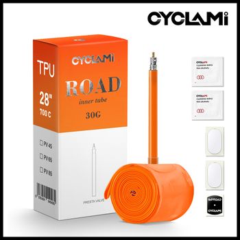 Cámara de aire para bicicleta 700C CYCLAMI, válvula francesa, color naranja, súper ligera, para bicicleta de carretera, ciclismo, neumático ultraligero de TPU, longitud 45, 65, 85 mm, cámara FV.