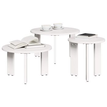 3 Piezas Mesa De Café | Mesa De Centro Madera Maciza De Pino