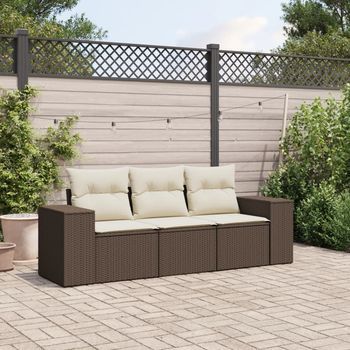 Set Sofás De Jardín 3 Uds | Juego De Muebles De Jardín Y Cojines Ratán Sintético Marrón Cfw74076