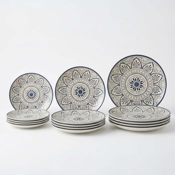 Vajilla Completa 12 Piezas Cerámica Stoneware Para 4 Personas, Vajilla Altea Con Diseño Decorado, Apta
