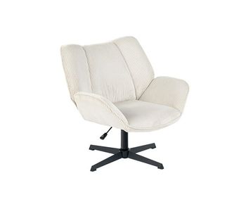 Sillón de oficina o salón giratorio tapizado en tela de pana beige con altura ajustable base metálica negra estilo escandinavo ideal para espacios modernos