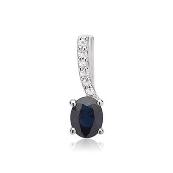 14 quilates colgante de oro blanco zafiro y 6 diamantes