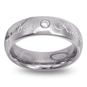 Anillo de tungsteno grabado láser circonio robusto