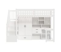 cama alta 90x200 cm - escalera de almacenamiento armario escritorio cajones estantes - blanco