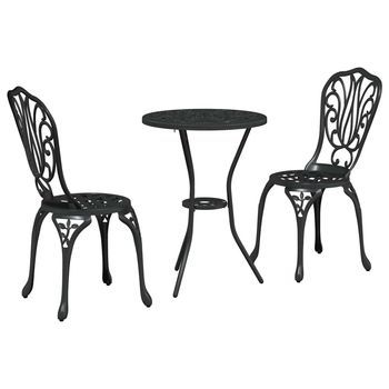 Juego Bistro De Jardín 3 Piezas | Mueble De Jardín Negro Aluminio