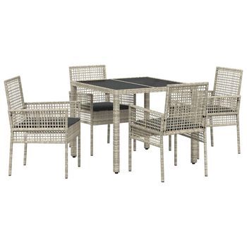 Conjunto De Comedor De Jardín 5 Piezas | Mueble De Jardín Gris Claro Ratán Sintético