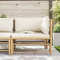 sofa de esquina para jardin  sofa de exterior bambu con cojines blanco crema