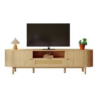 mesa de tv 175 cm mueble para tv moderno con cajones de ratan y puertas curvas mdf y metal color madera