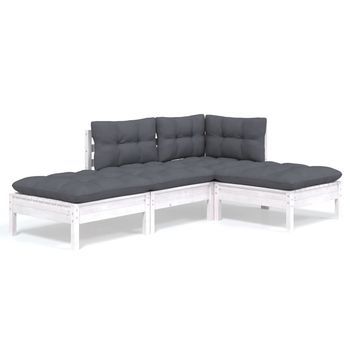 Muebles De Jardín 4 Uds | Mesa Y Sillas Con Cojines Madera Maciza De Pino