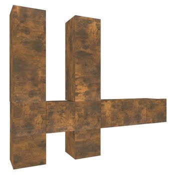 Set De Muebles De Tv 7 Pzas Madera Contrachapada Roble Ahumado Vidaxl