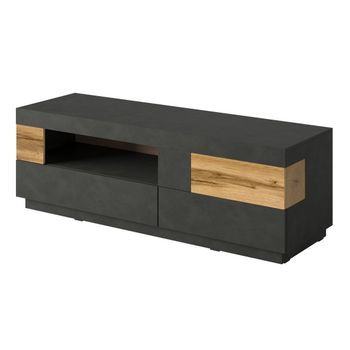 Mueble De Tv 160cm Colección Kiles. Color Gris Antracita Y Roble. Estilo Diseño.
