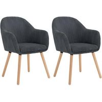 set 2 sillas de comedor y cocina de pana y madera maciza 5 cm silla ergonomica con reposabrazos 41x39x83 - gris oscuro - woltu