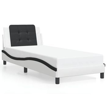 Cama Individual | Cama Para Adultos | Cama Con Cabecero Cuero Sintético Blanco Y Negro 80x200 Cm