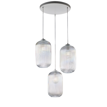 Krizia - Lámpara Colgante Blanca Con Cristal Transparente Decorado Y Cables Eléctricos Orientables, 3 Luces