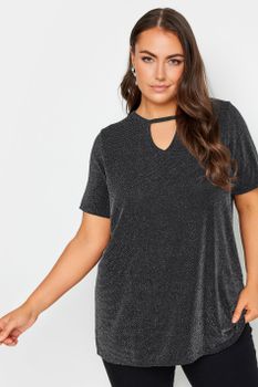 Yours Top Cut Out Negro Con Brillo, Mujer Curvy Y Tallas Grandes, Yours