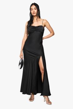 Vestido Maxi De Raso En Contraste, Negro