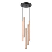 lampara colgante vacu 5 luces  madera natural