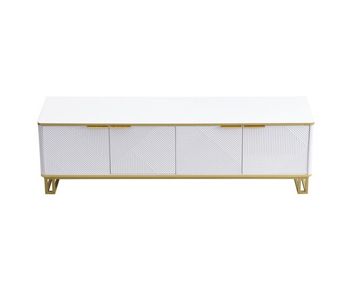 Mueble tv 160x37,5 cm - 4 puertas, textura geométrica, diseño único - blanco