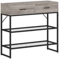 homcom consola de entrada con 2 cajones 2 estantes y gancho lateral en madera y metal 100x35x92 cm negro y madera   aosom espana
