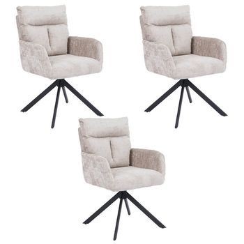 Silla De Comedor Aluna De Chenilla Con Reposabrazos - Lote De 3 Beige