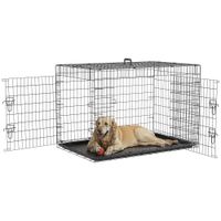 pawhut transportin para perro 2 puertas jaula de alambre plegable con asa acero negro 122x77x82cm   aosom espana