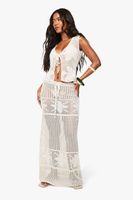 falda maxi de croche con detalle de flores beige