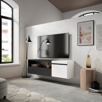 mueble tv efecto madera blanco y negro 150x35x45cm colgado